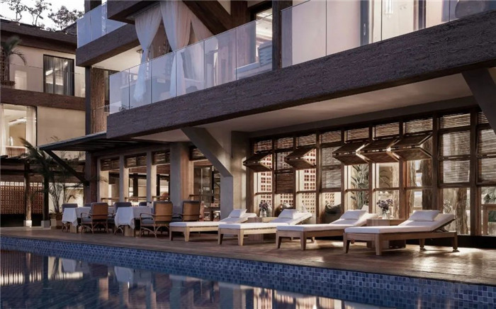 云南景洪森氧villa東南亞風度假酒店戶外泳池設計方案