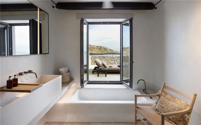 客房浴室衛生間設計-靜謐古樸的國外侘寂風度假酒店設計方案